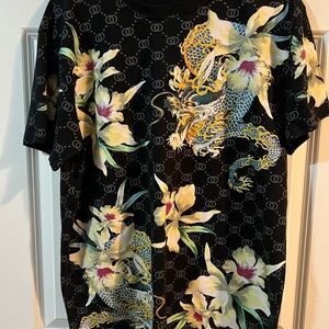 Men's Black Floral Dragon Tee